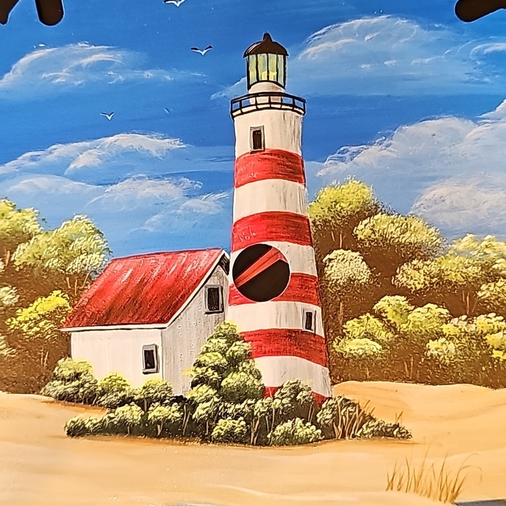 Handpainted Summer Lighthouse Beach Trees Saw Blade 8" - Picture 2 of 7